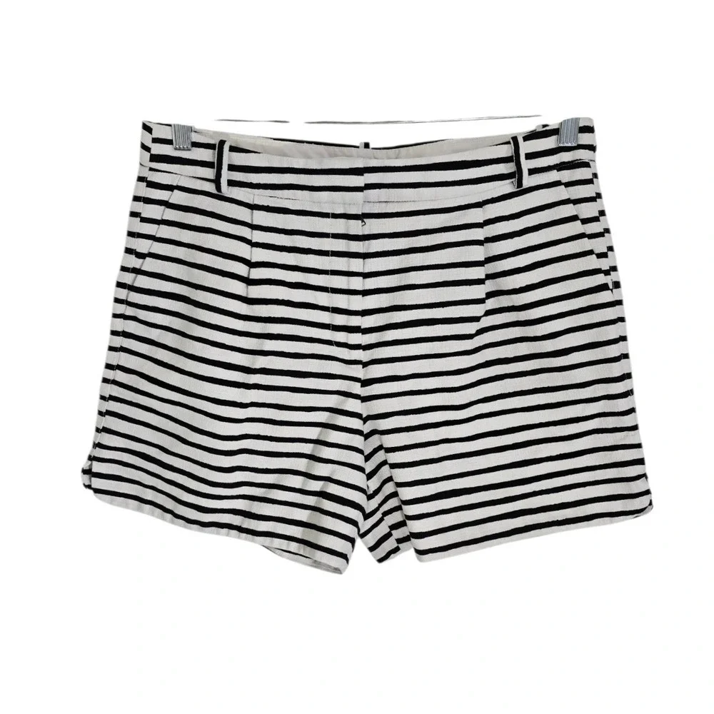 J.Crew Womens Striped‎ Textured Cotton Shorts Navy White Size 10 C4892